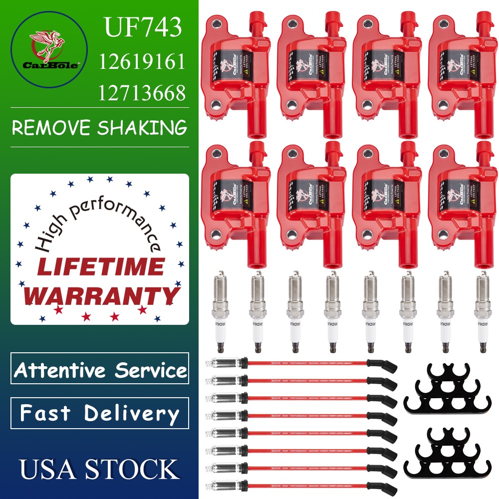 8X UF743 Coils & Spark Plugs & Wires Tune Up Kit For 2014-22 Chevy GMC 5.3L 6.2L