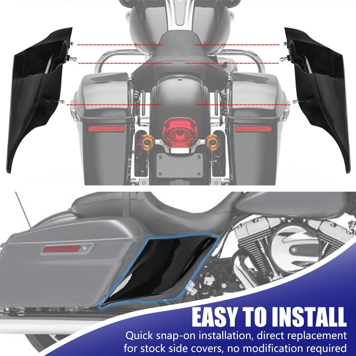 Vivid Black Stretched Extended Side Cover For Harley Touring Electra Street Road