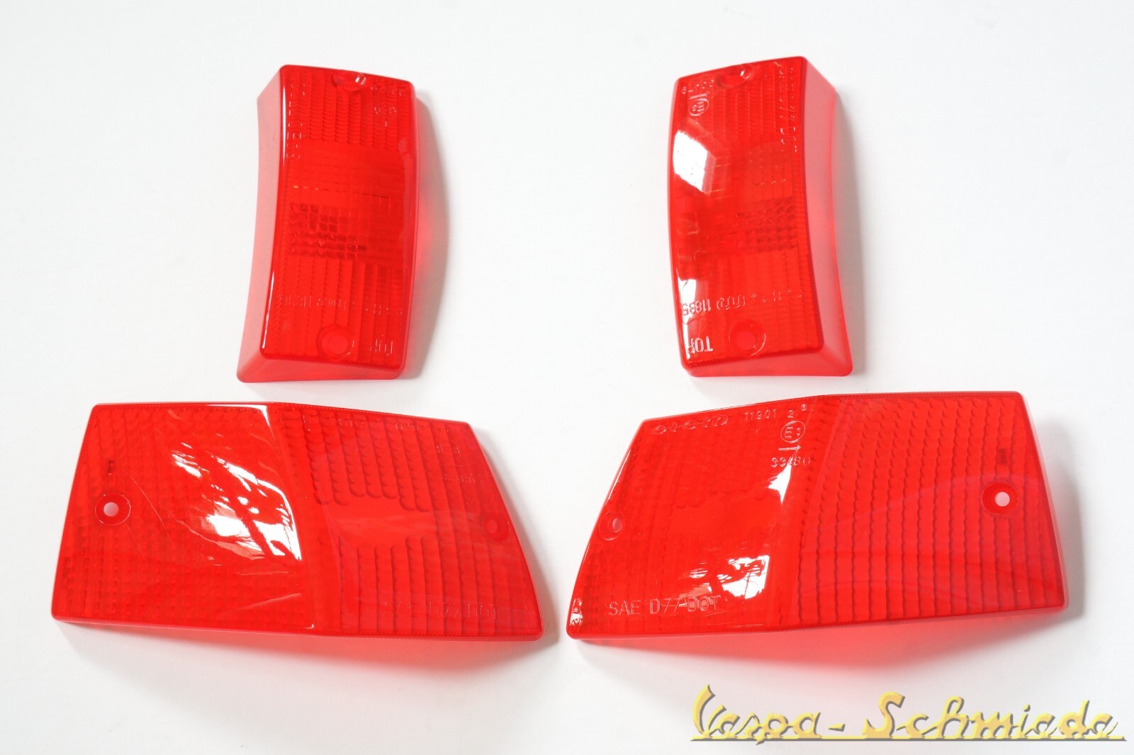 Vespa Set Original Indicator Lenses E-NUMBER – Front & Rear – Red – PX / Lusso