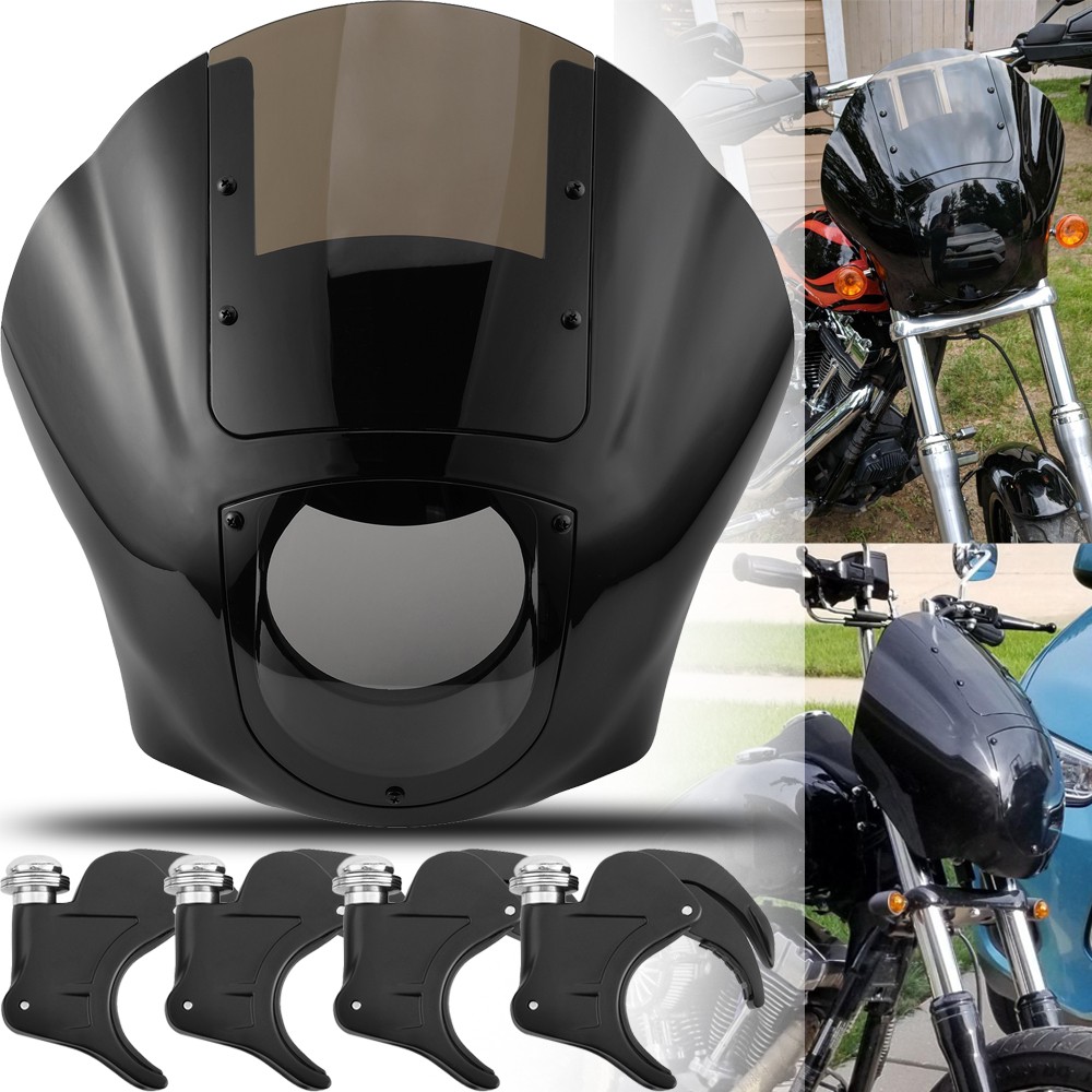 Quarter Headlight Fairing Windshield w/ 49mm Fork Clamp Fit For Harley Dyna 06+