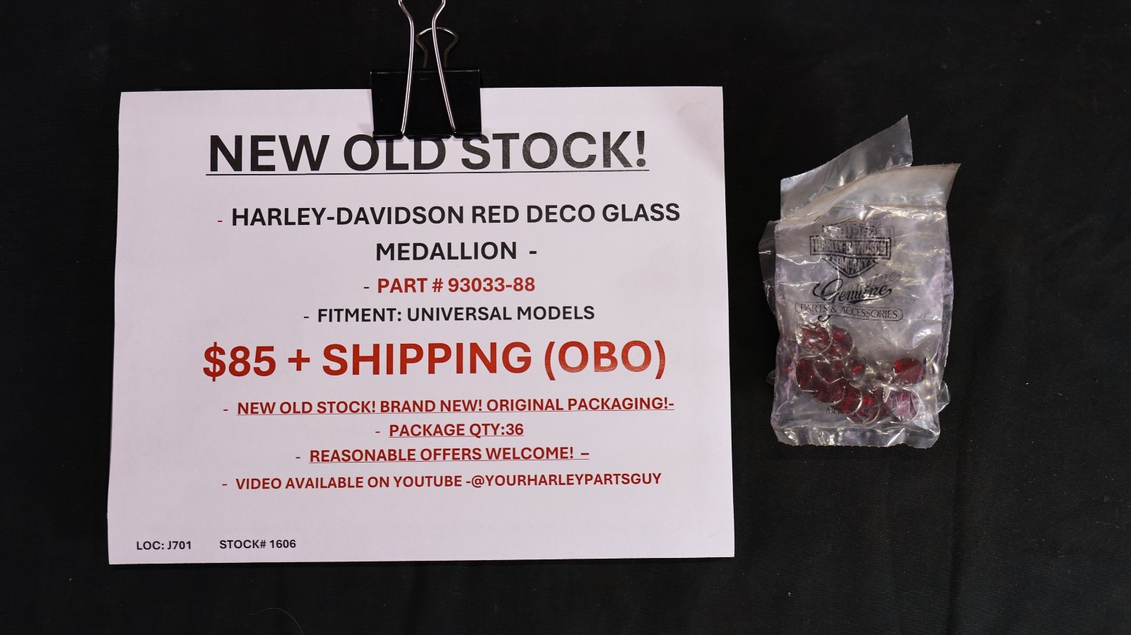 Vintage Harley-Davidson Red Deco Glass Medallion OEM 93033-88 NOS 36 Pack