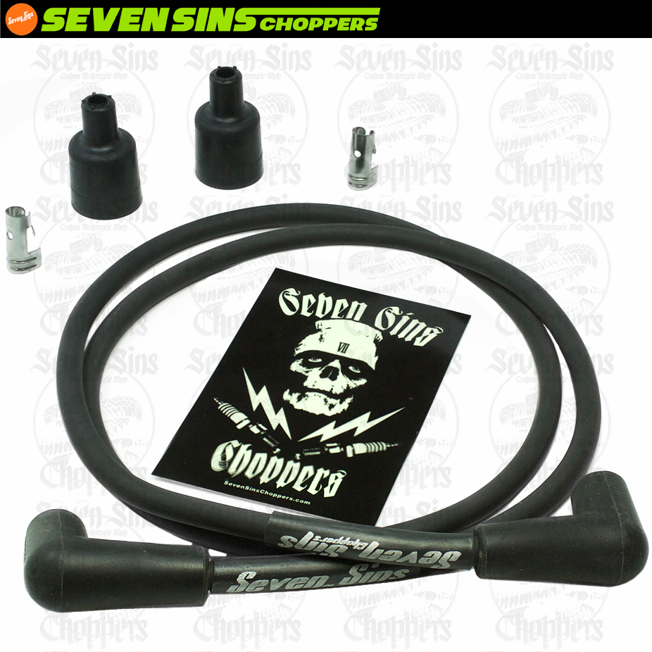 MATTE BLACK STEALTH 7MM SPARK PLUG WIRE KIT CHOPPER BOBBER TRIUMPH HARLEY XS650