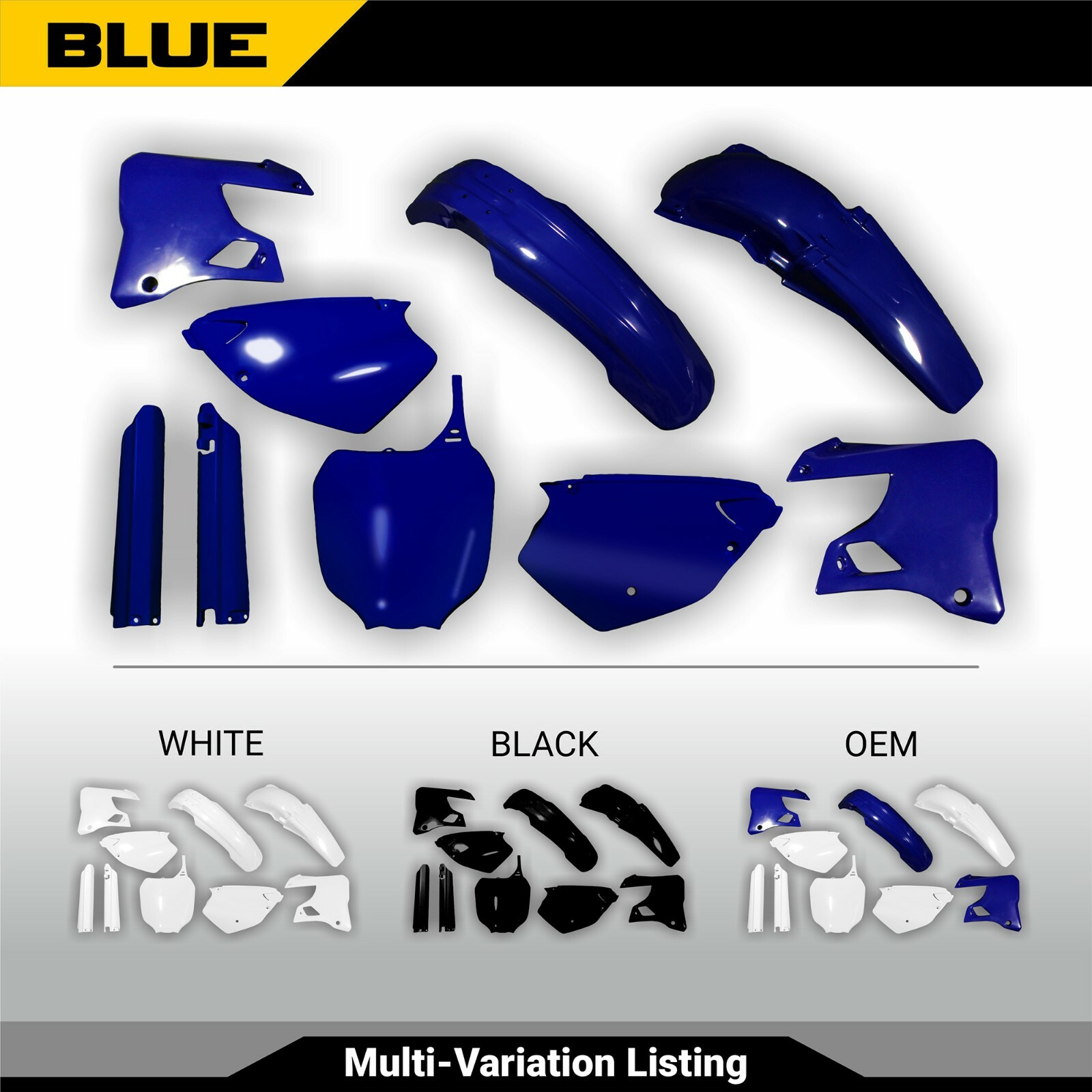 Yamaha YZ125 YZ250 2000 – 2001 White / Black / Blue Motocross Plastic Body Kit