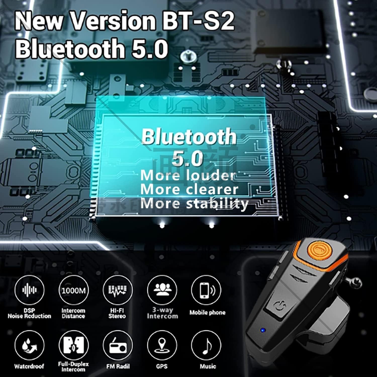 1000M Motorcycle Bluetooth 5.0 Intercom Headset – Clear Audio, Dual Rider Use