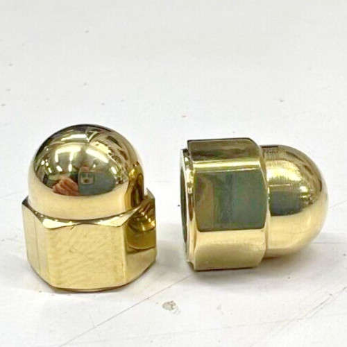 2 POLISHED BRASS HIGH CROWN ACORN NUTS 5/16″-24 Harley mirror mount RR