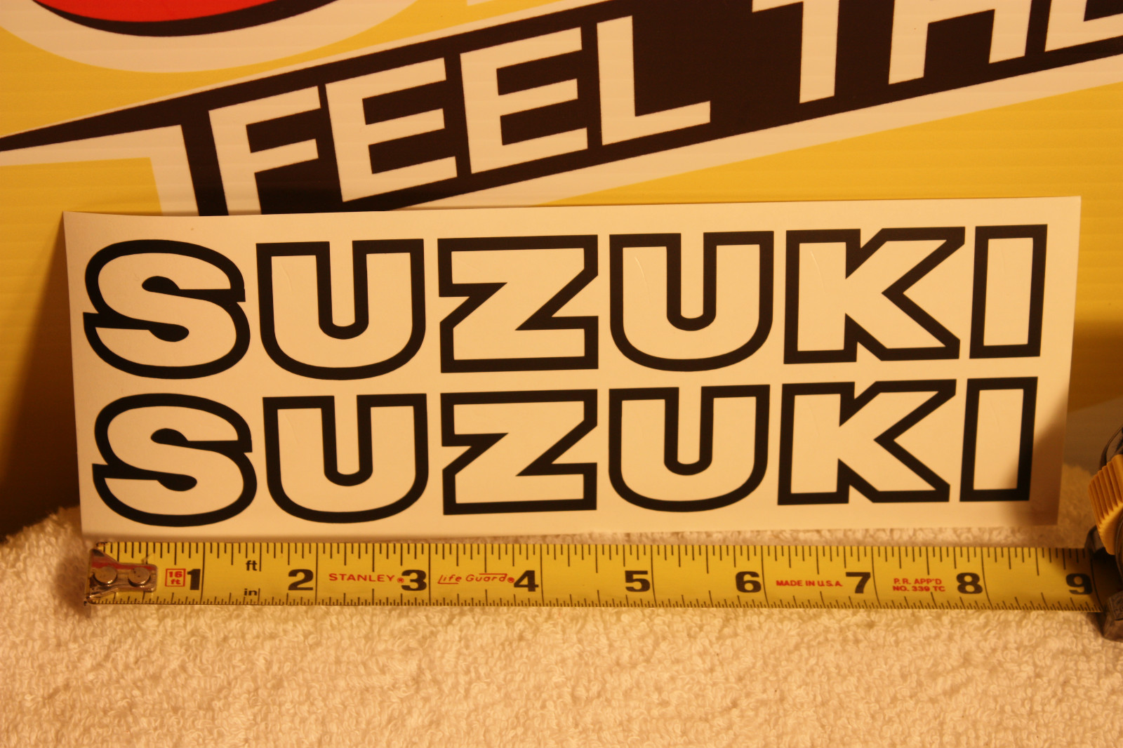 Vintage Suzuki die cut small tank decal stickers AHRMA DeCoster DR400 RM80 Mini