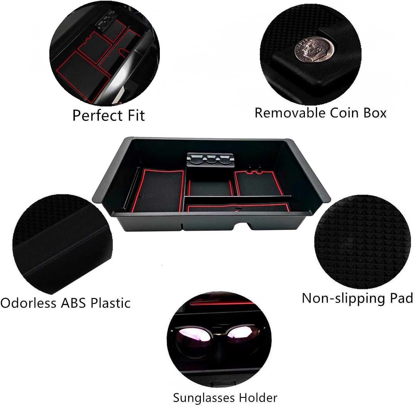 Center Console Tray Organizer 2014-2018 GMC Sierra, 2015-2020 Yukon/ChColor: Red