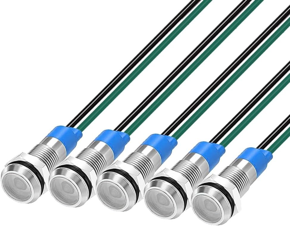 6mm White LED Metal Indicator Light 5pcs, 3V-4.5V-5V-6V-7.5V-9VDC WaColor: White