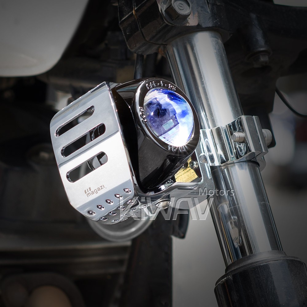 round fog light chrome metal die-cast aluminum housing PAIR fits Yamaha Kawasaki