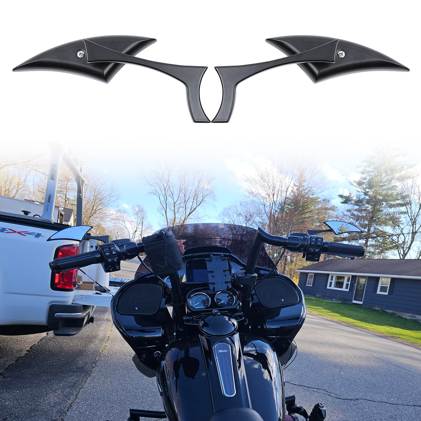 Black Rear View Mirrors For Harley Road King Street Glide Sportster Softail Dyna