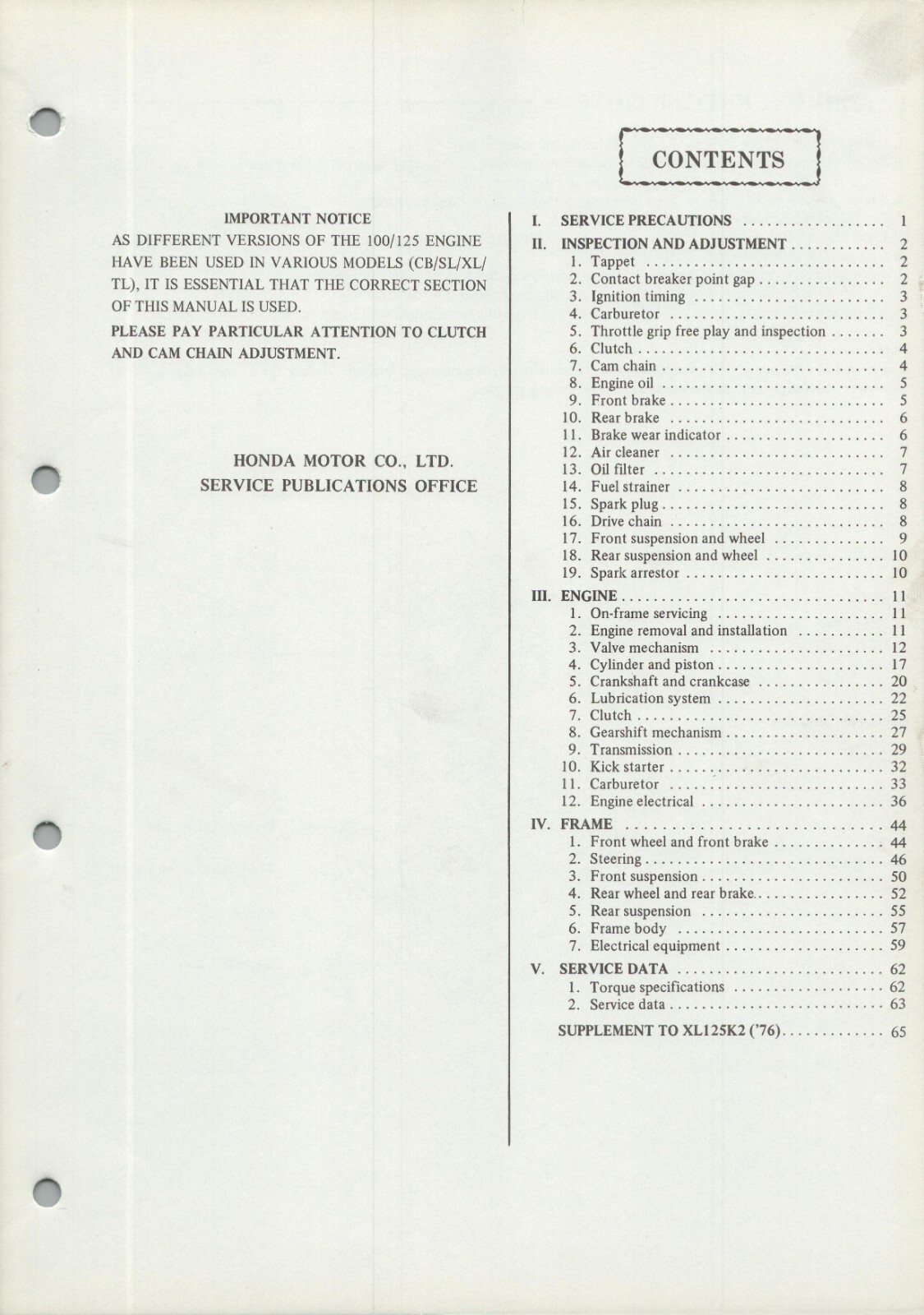 PDF DOWNLOAD Honda XL125 SL125 (71-76) Factory Shop Manual SL XL 125 K 27050