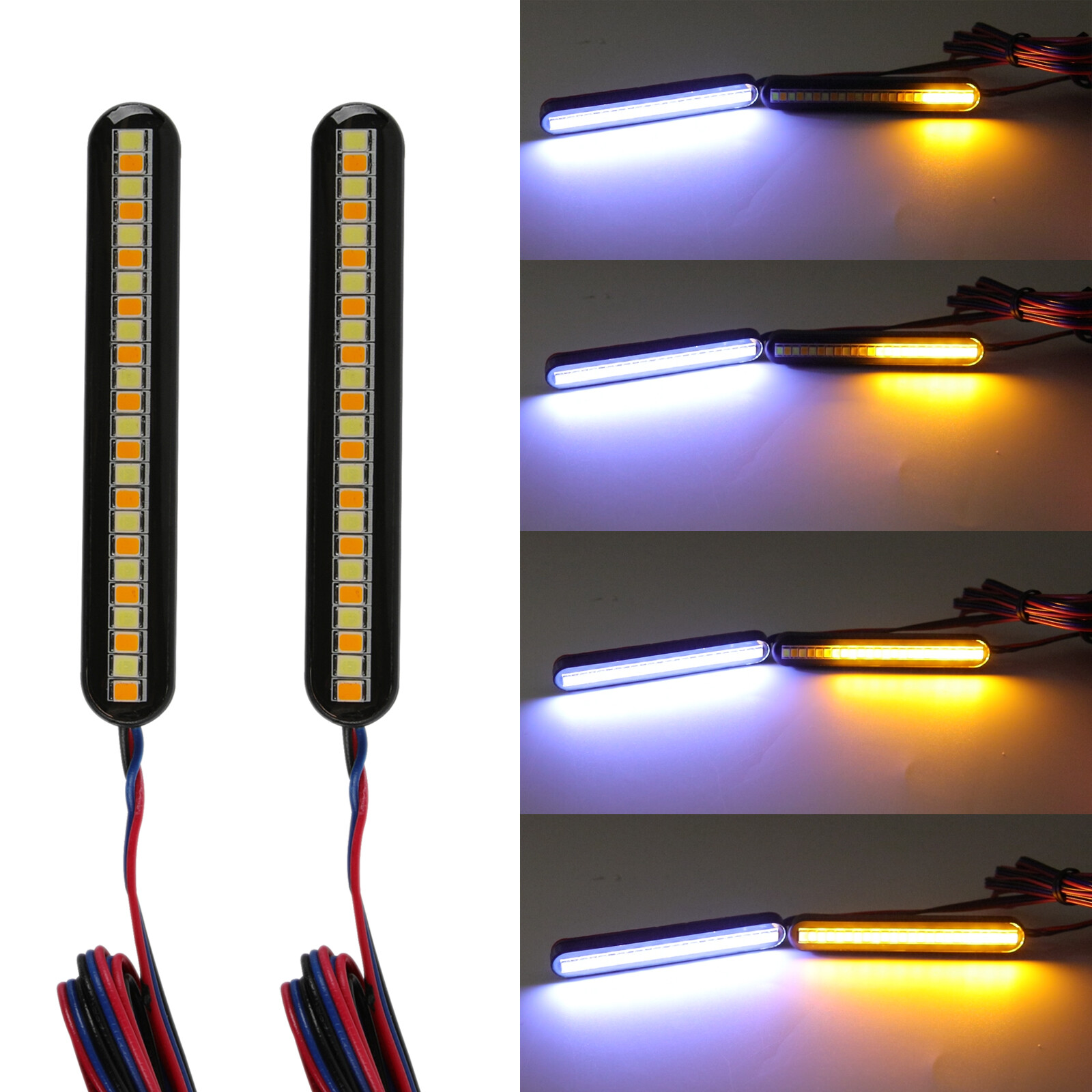 2X Sequential Flowing Motorcycle LED Strip Bar Turn Signal Amber Light Blinker