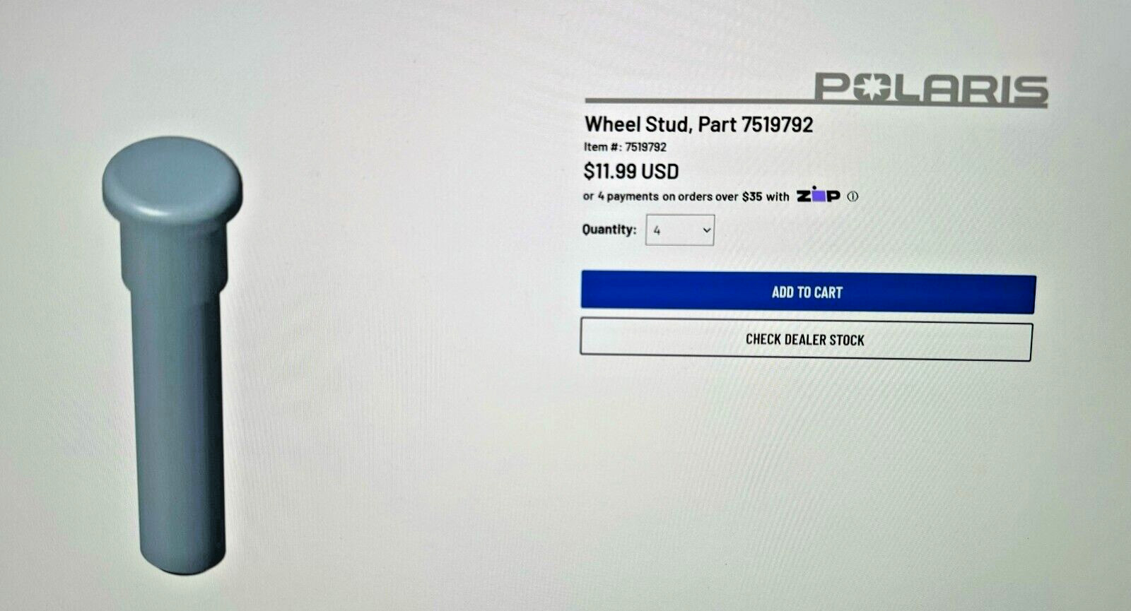 PURE Polaris OEM Bolt Part Number – 7519792 SET OF 4 FREE SAME DAY SHIPPING!
