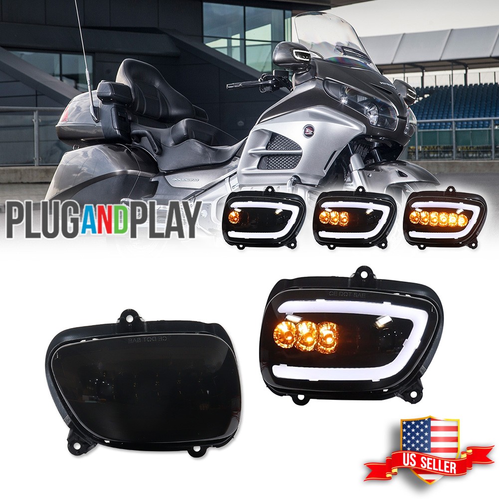 Smoked Front White DRL Amber LED Signal Lights For 01-17 Honda Goldwing 1800 F6B