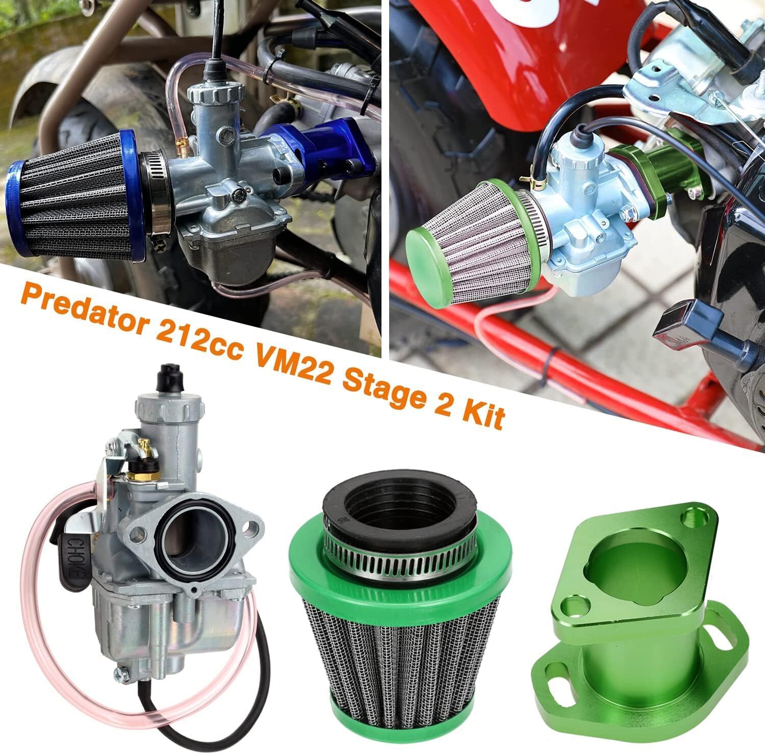 Green VM22 26mm Carburetor For 212cc 196cc Engine GX200 GX160 Mini Bike Go Kart