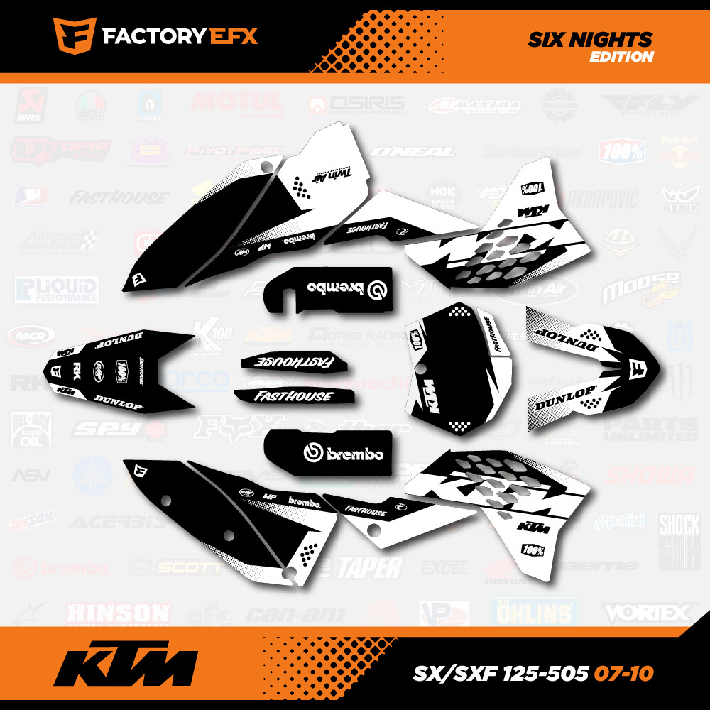 White Black Six Nights Racing Graphics Kit fit KTM 07-10 SX Sxf 125 250 300 450