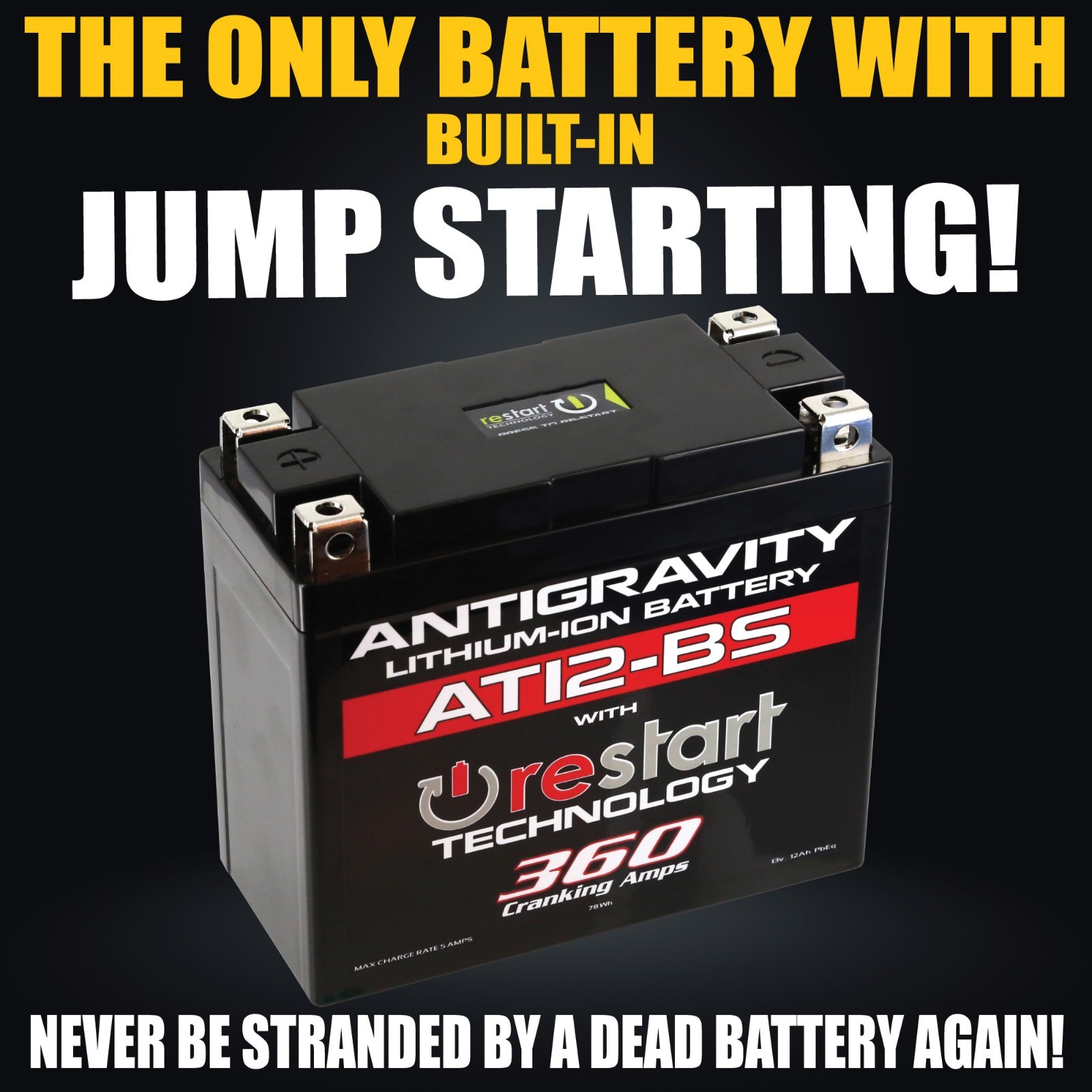 Antigravity AT12BS-RS Lithium Battery RE-START Replaces YT12-BS YT14-BS