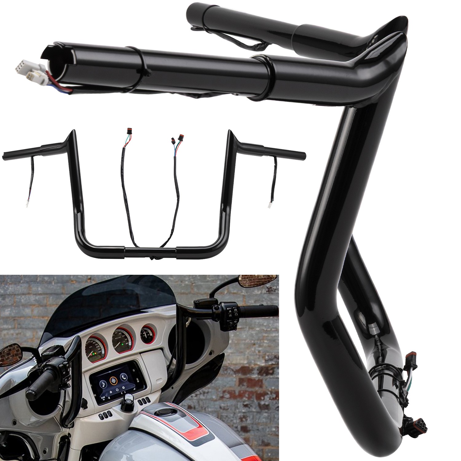 Heavy Duty 12″ Pre-Wired Meathook Ape Hanger Handlebar For Harley Street Glide
