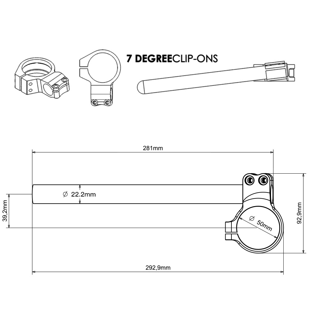 7 Degree 50mm Aluminum Removable Clip-Ons Handlebars for Suzuki GSXR600/750/1000