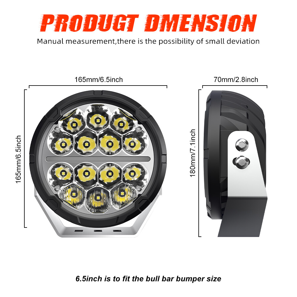 Pair 6.5″inch Black LED Driving Lights Spot Round Work 4×4 SUV Offroad Truck DRL