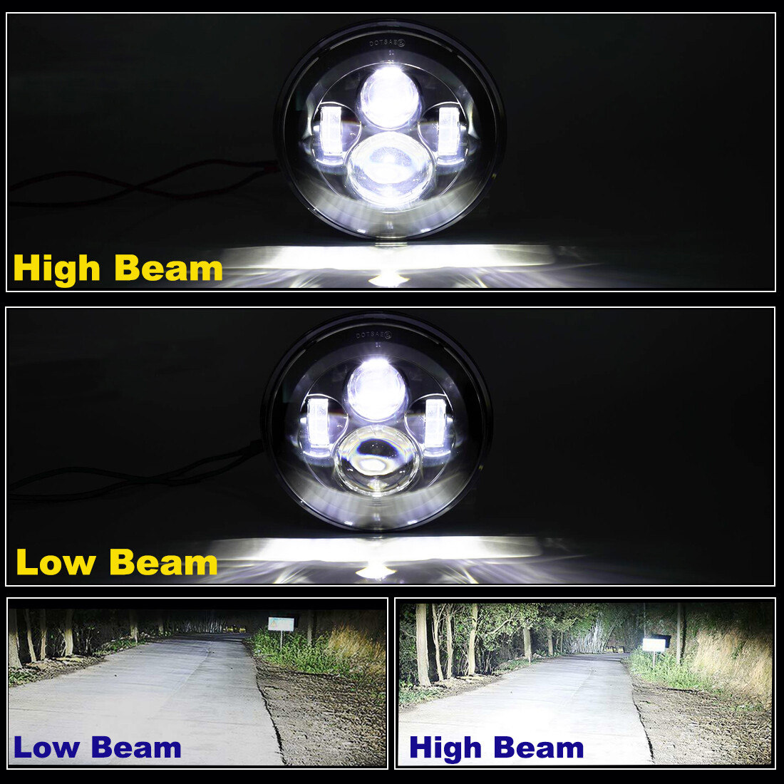 7″inch LED Headlight + Passing Lights For Harley Davidson Touring Road King DRL