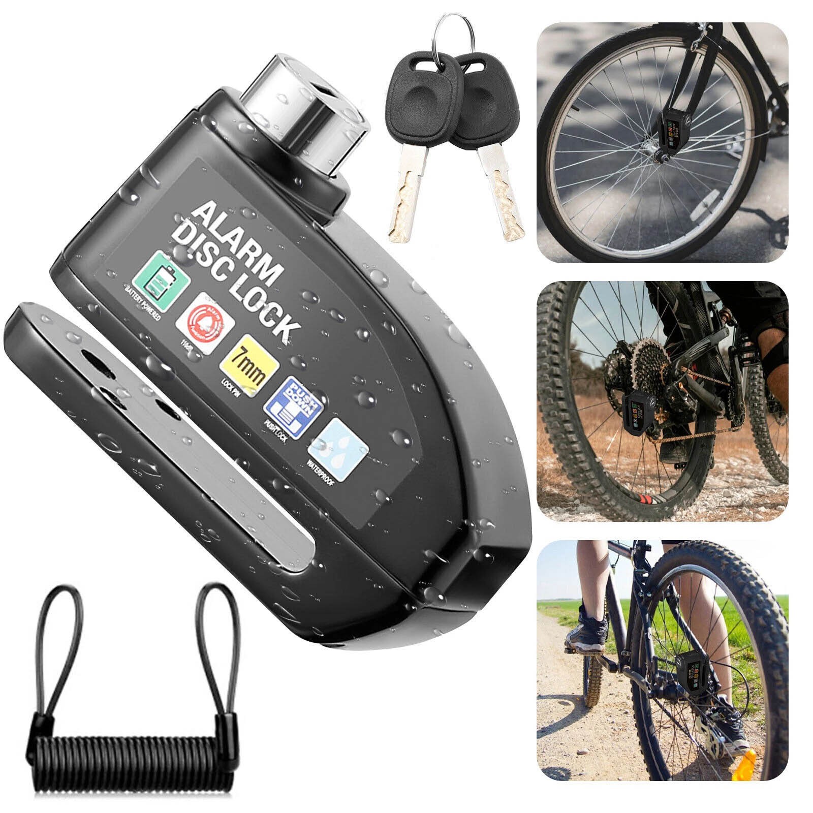Waterproof Disc Brake Lock 110dB Alarm Anti-Theft for Bike Scooter Motorcycle