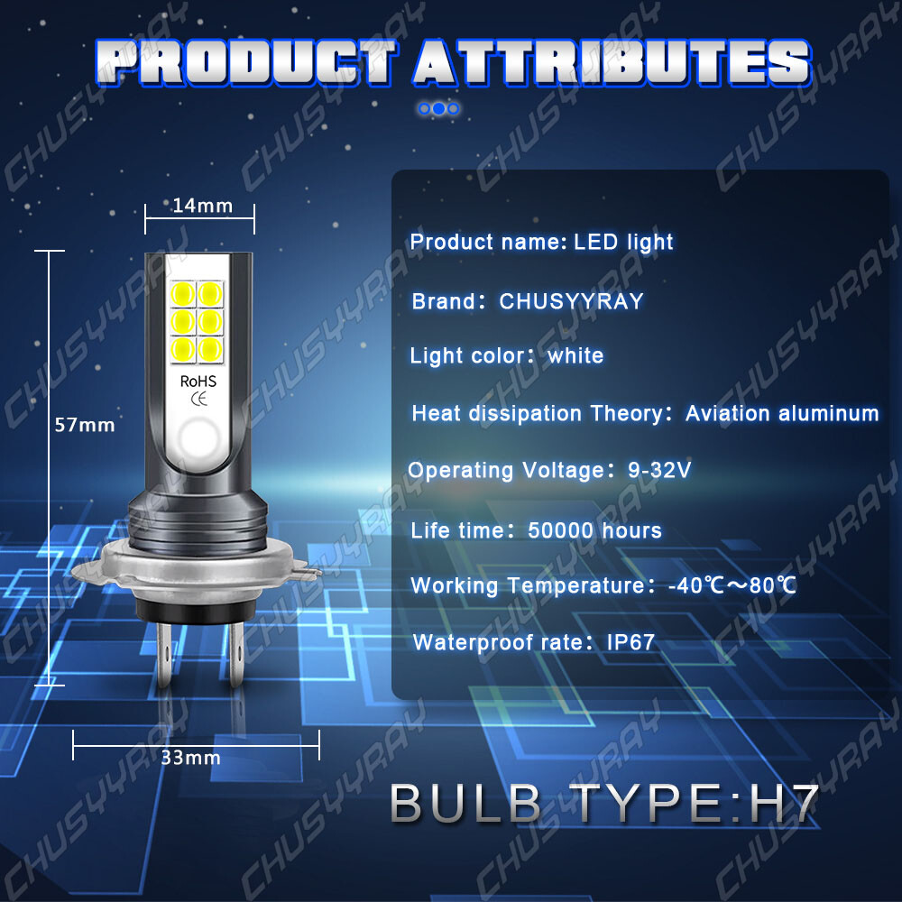 Pair H7 LED Headlight Bulbs Conversion Kit Super High/Low Beam 8000LM 6000K 100W