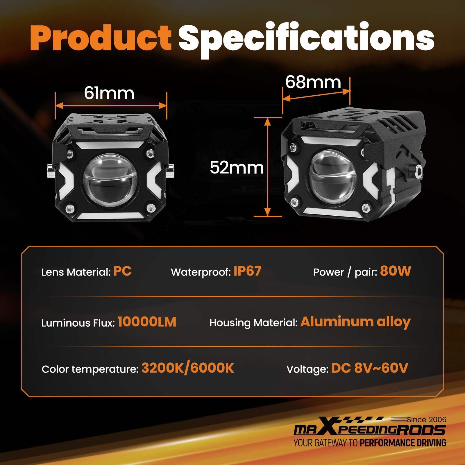 12V 80W LED Auxiliary Driving Light for Motorcycle ATV UTV SUV Off-Road