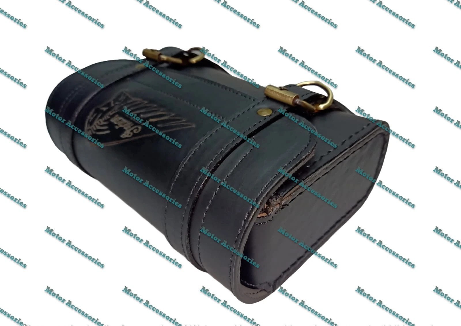 Fit For Indian Motorcycles Pure Leather Black Rectangle Engraved Tool Roll Bag