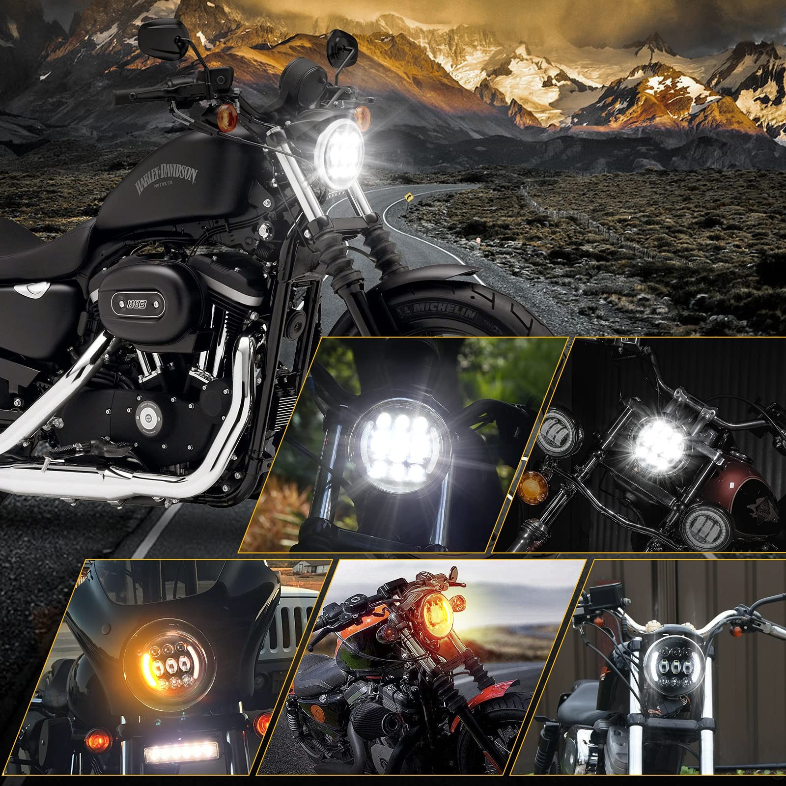 SUPAREE 5-3/4” 5.75 Inch LED Motorcycle Headlight with Halo DRL Turn Signal