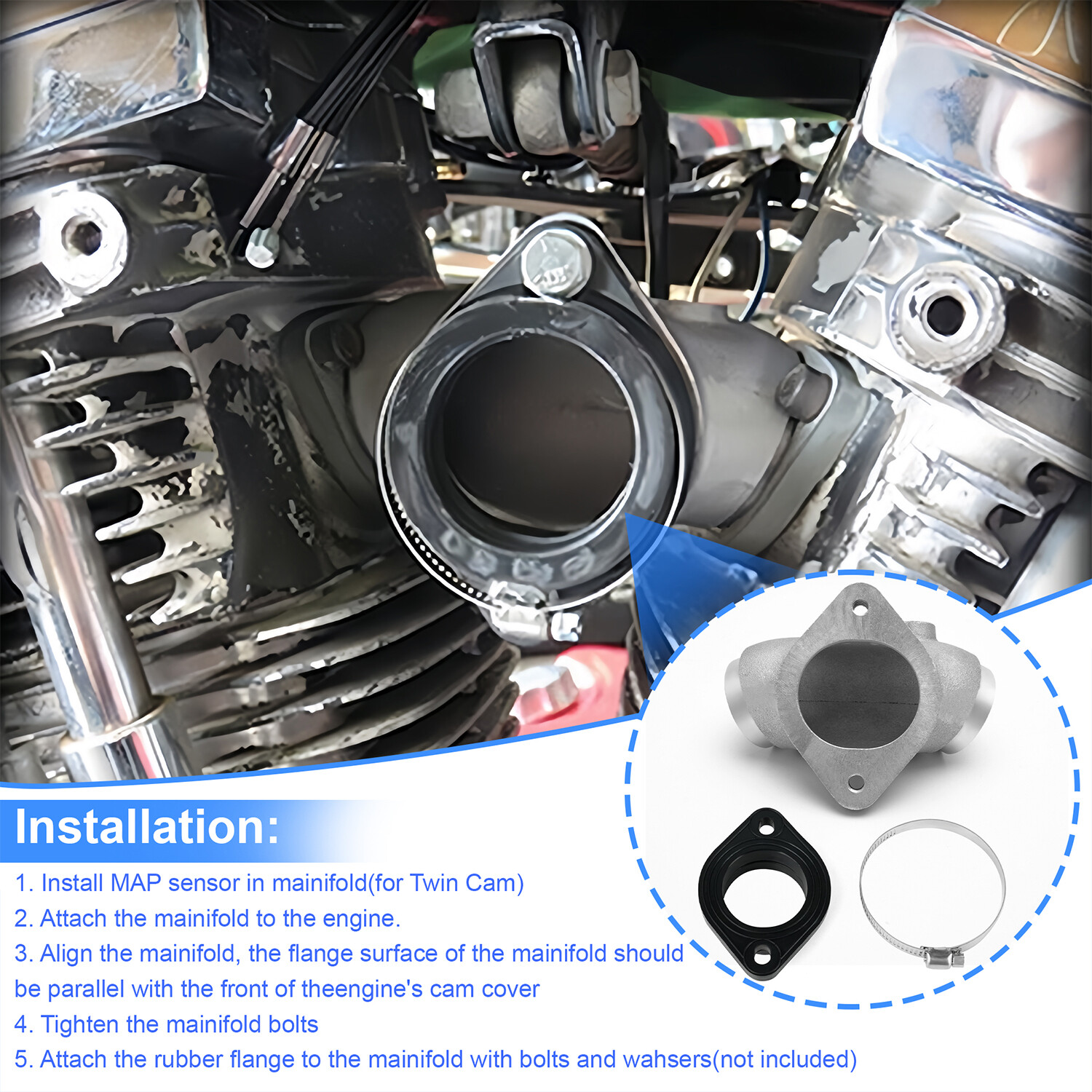 Intake Manifold Rubber Flange Adapter Kit HS42/061-45TC For Harley-Davidson Twin