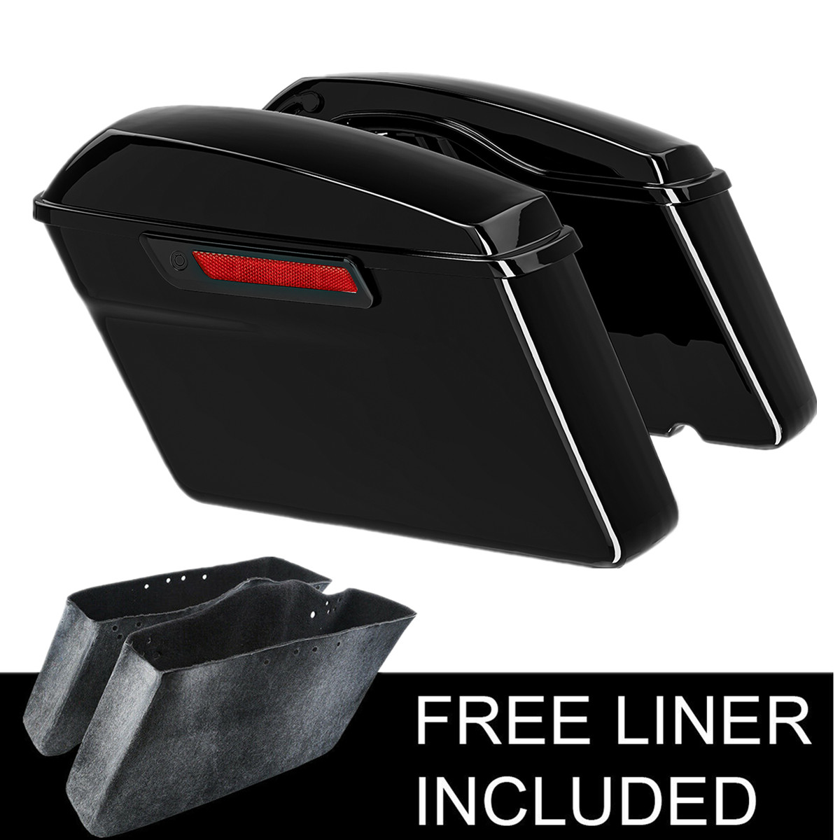 Vivid Black Hard Saddle Bags w/ Black Latch Fit For Harley Touring Models 14-24