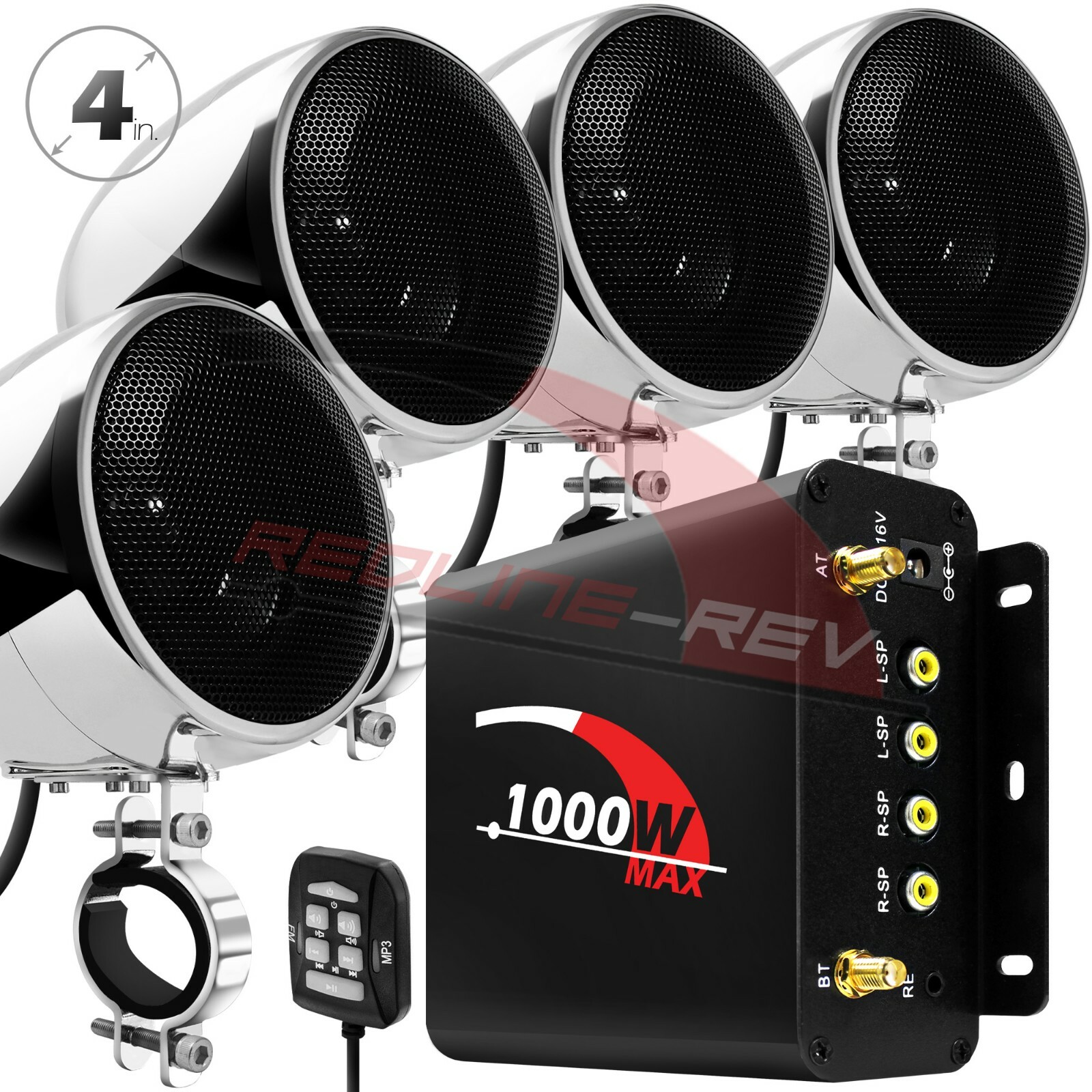 Refurbished 1000W Waterproof Bluetooth Motorcycle Audio Stereo 4 Speakers System