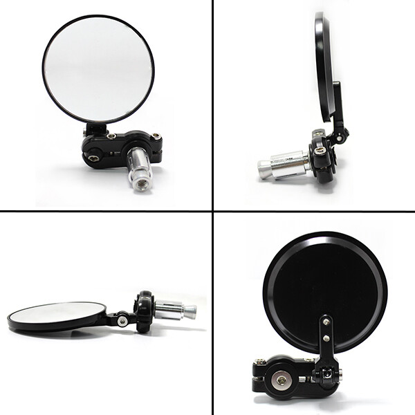 Black Folding Bar End Motorcycle Mirrors Round For Honda Suzuki Kawasaki Ducati