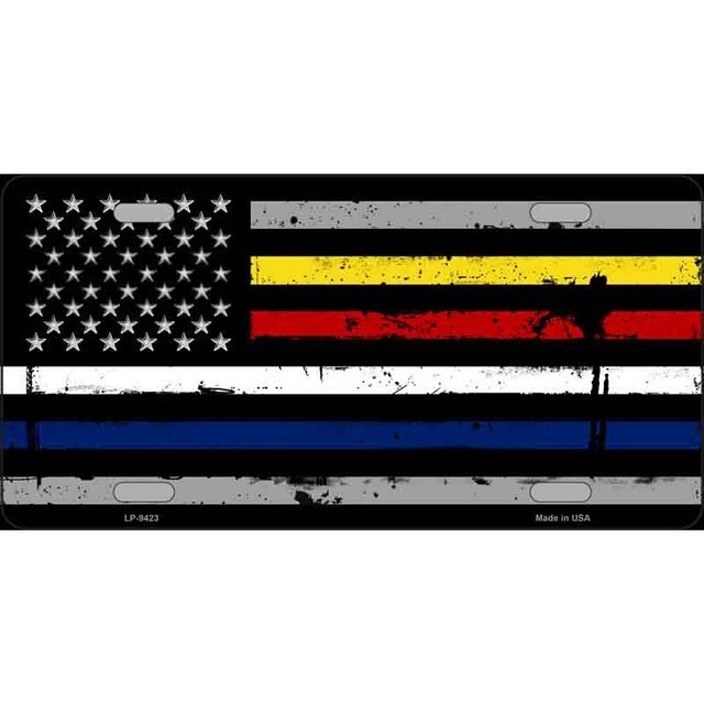American Flag Police / Fire / EMS Novelty Motorcycle License Plate Tag