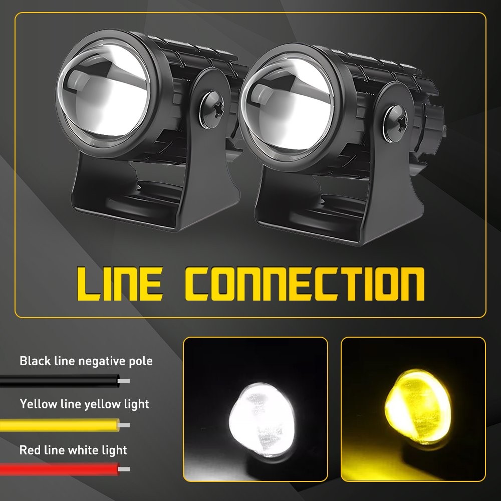 2X Motorcycle LED Headlight Driving Fog Light White/Amber LED Projector Lights