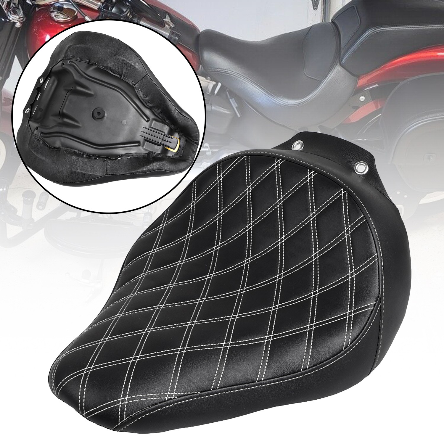White Stitching Front Driver Rider Solo Seat For Harley Fat Boy FLSTF EFI FLSTFI