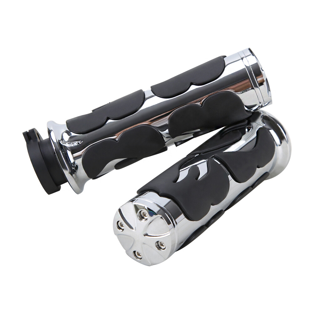 Custom Flame Chrome Hand grip For Universal Motorcycle with 1″ 25mm Handlebar