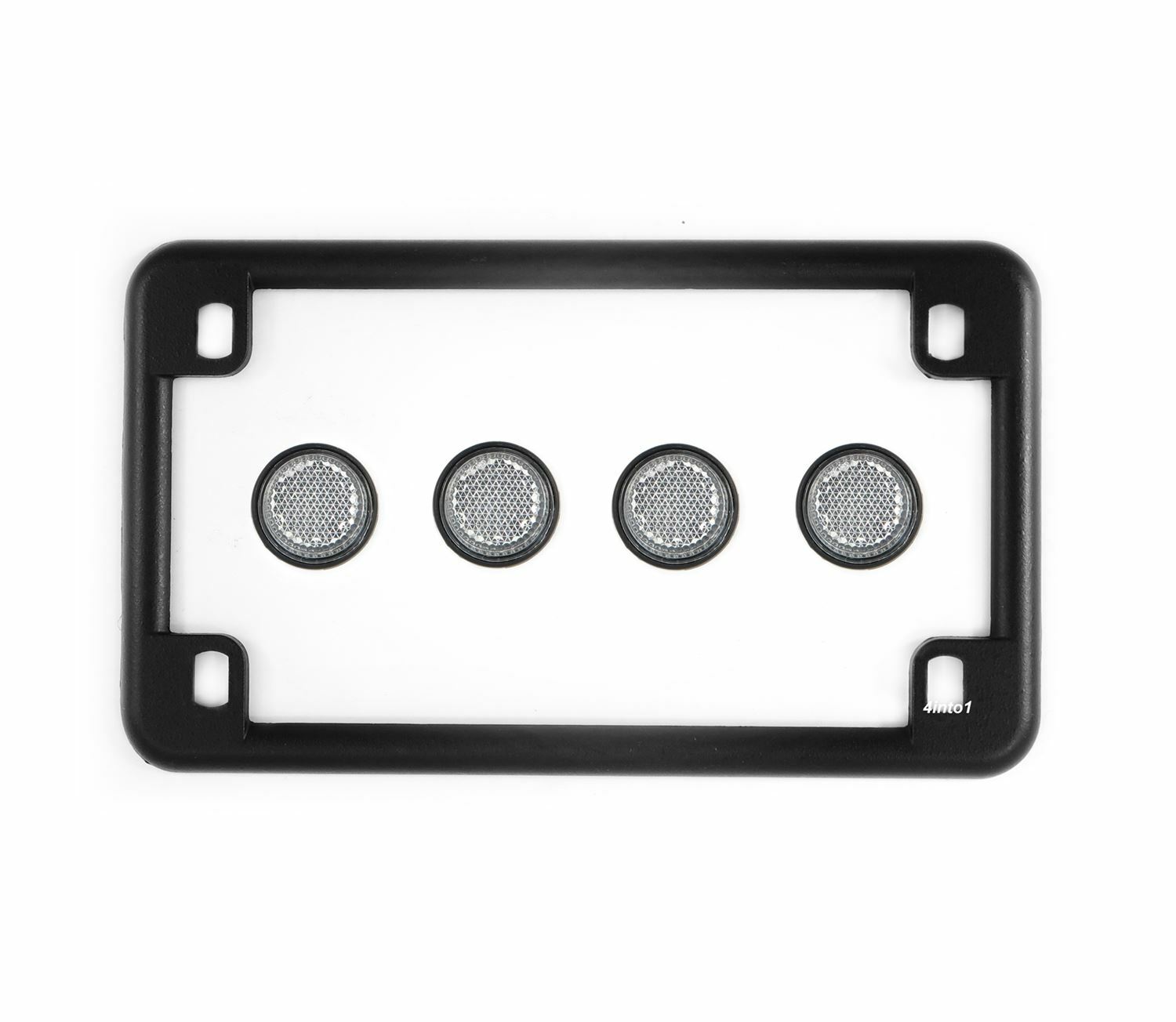Matte Black License Plate Frame w/ 4 Clear Reflector Bolts Set