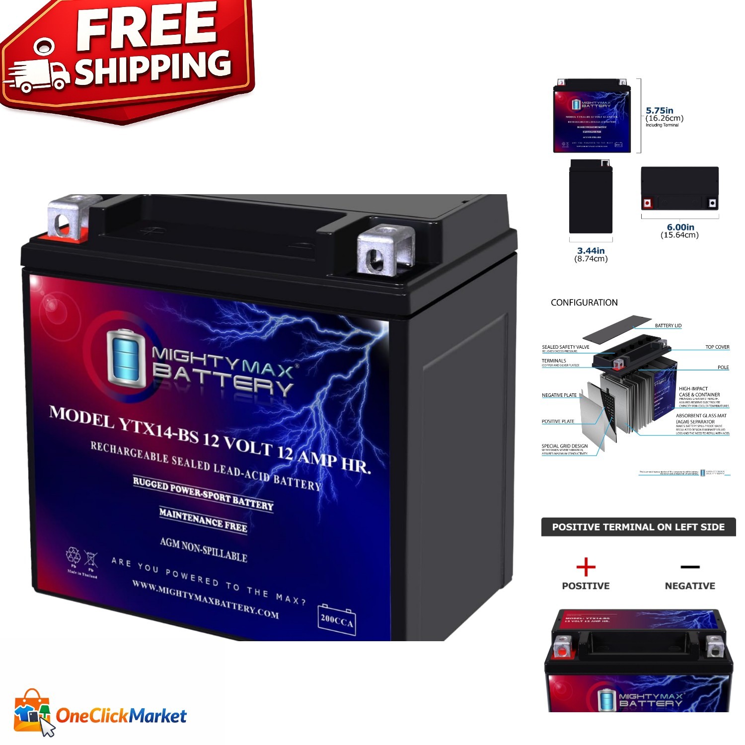 200 CCA Sealed Lead Acid Battery – Rechargeable 12V for ATVs and Motorcycles