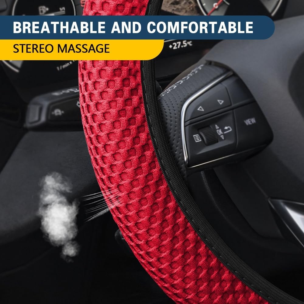 15 Inch Microfiber Breathable Anti-Slip Steering Wheel Cover Elastic SColor: Red