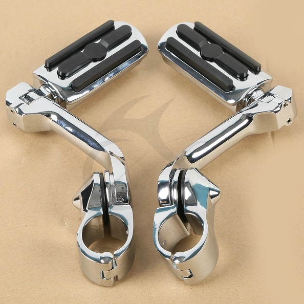 Chrome 1.25″ 32mm Long Angled Adjustable Highway Foot Pegs Peg Mount For Harley