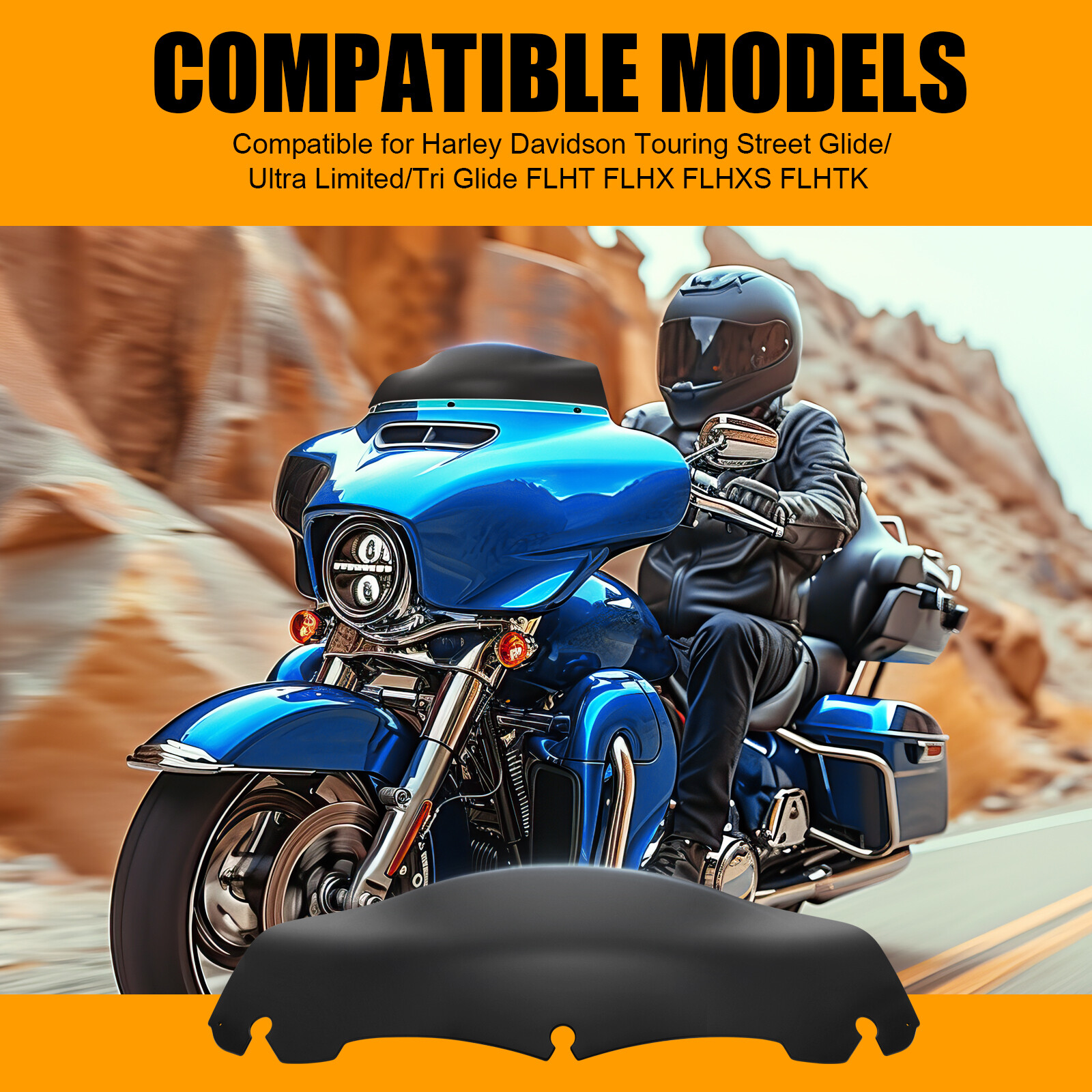 7″Glossy Black Windshield Windscreen For Harley Touring Electra Street Glide 14+