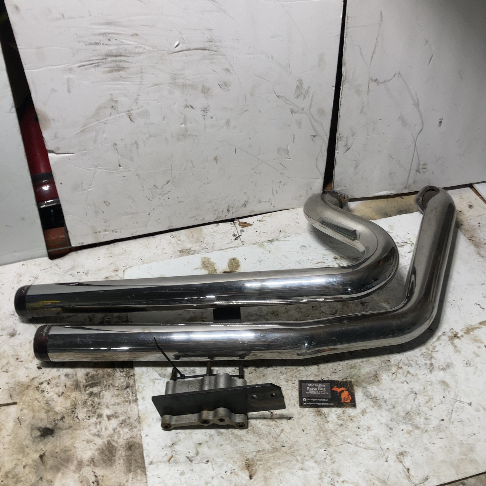 91-05? Harley Dyna Rinehart Staggered Exhaust System w/ Bracket 2-2 True Dual