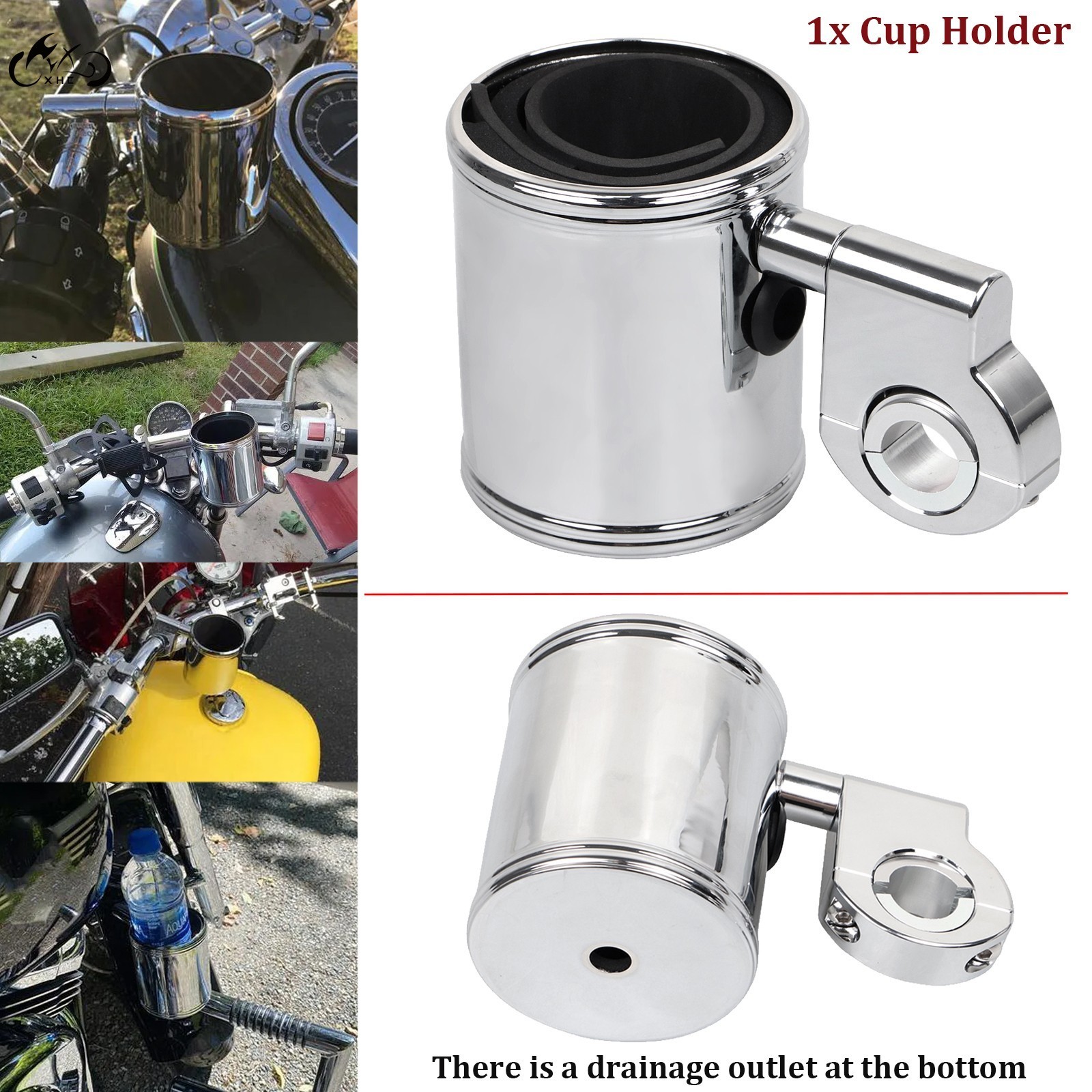Motorcycle Cup Holder Handlebar Drink Bottle Holder Chrome For Harley Universal