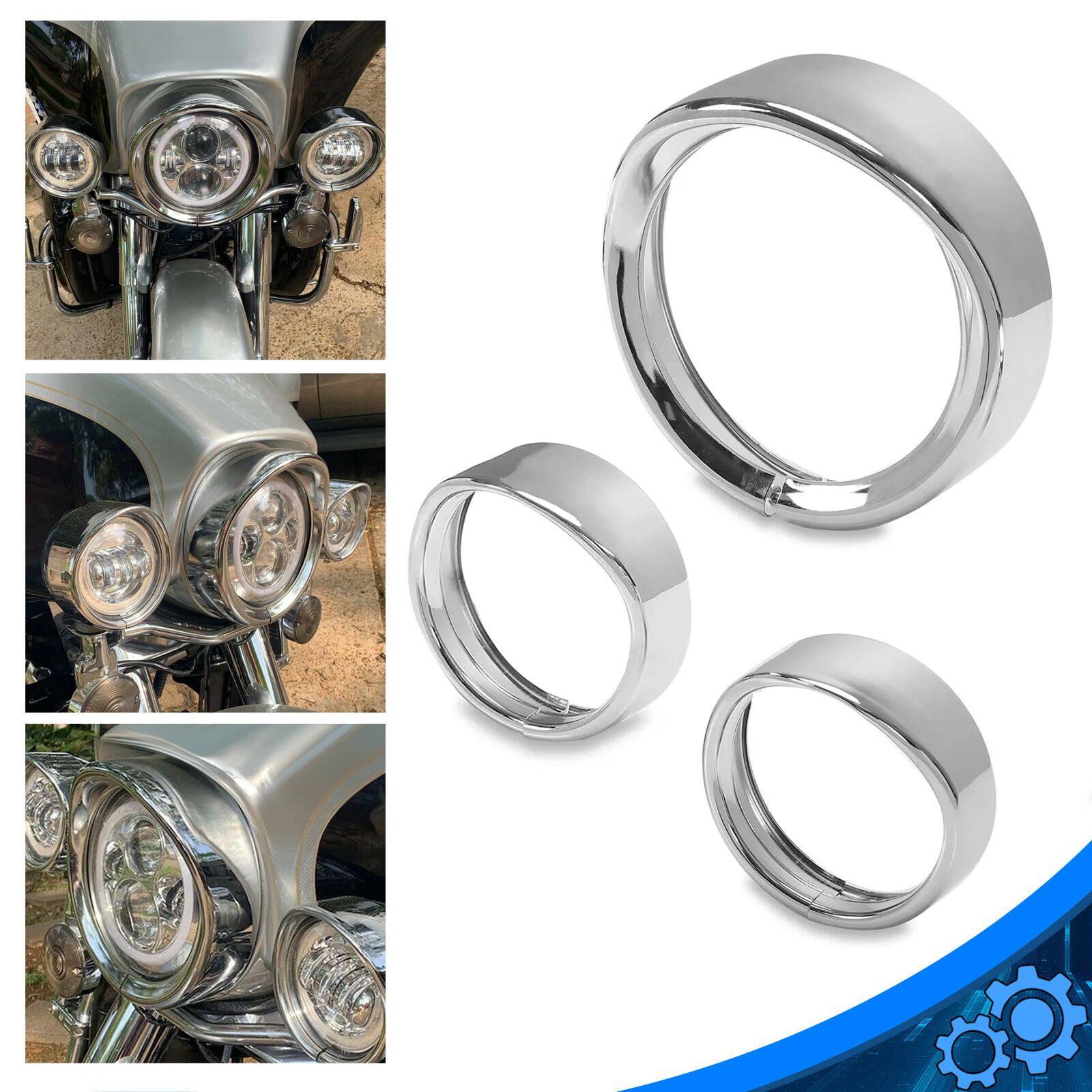 For Harley 7″ Headlight Lights 4.5″ Passing Fog Lamp Visor Trim Ring Bezel Cover