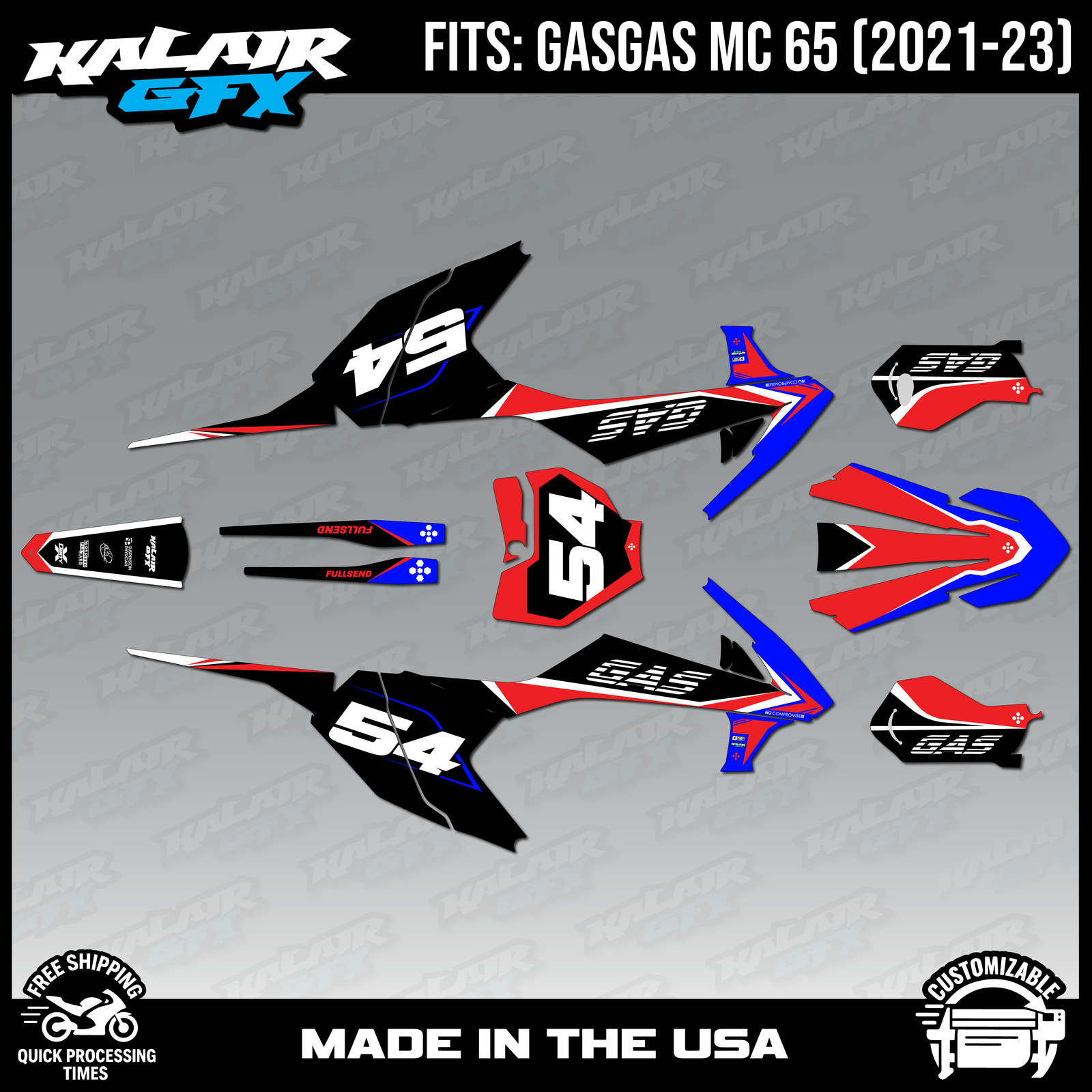 Graphics Kit for GasGas MC65 65-MC (2021-2023) Inferno – BLUE