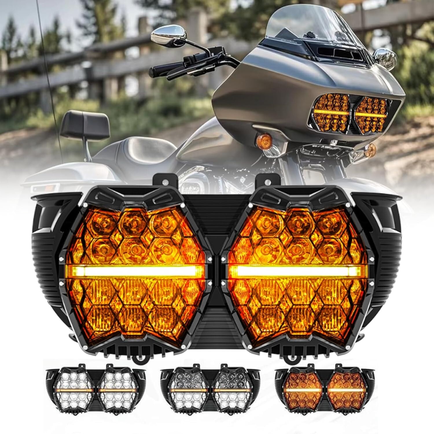 DOT 240W LED Dual Headlight DRL High Low Beam For Road Glide 2015-2023 Plug&Play