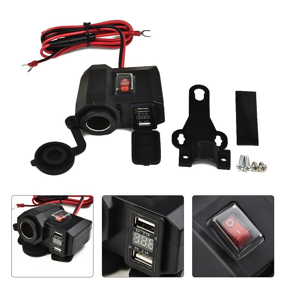 Motorcycle USB Charger Outlet Voltmeter Switch Plastic Metal 12V Accessories