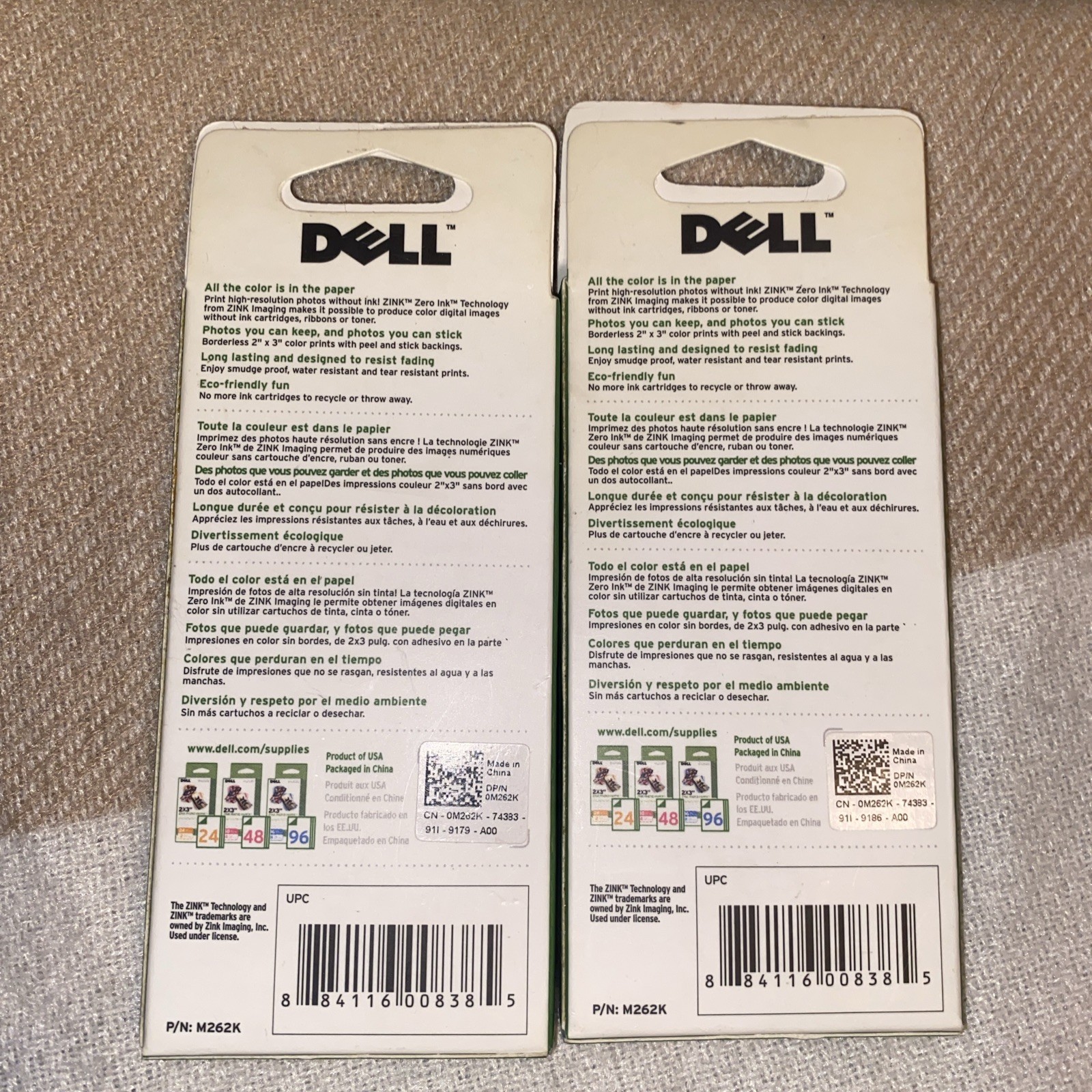 Dell Wasabi P/N: M262K 2×3″ ZINK Photo Paper 48 Sheets NEW! + 24 sheets boxopen